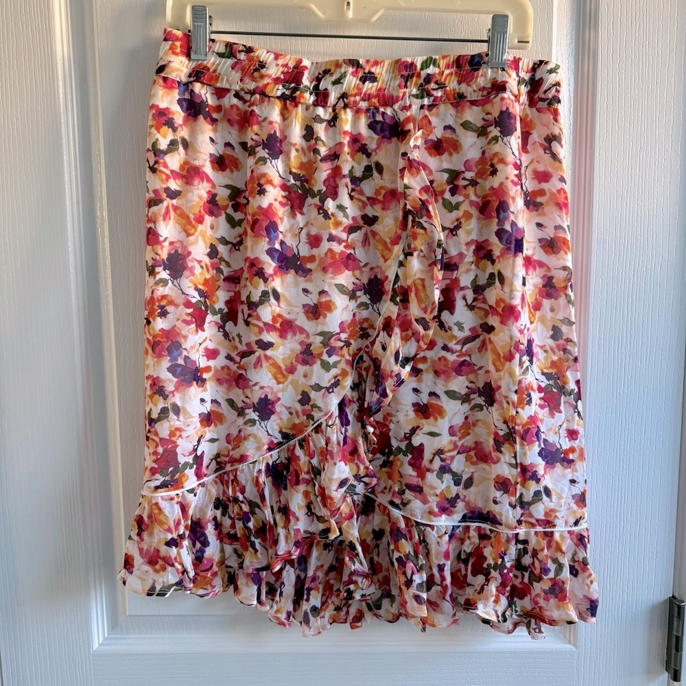 NWT Catherine Malandrino Skirt Garden Floral Ruffle Hem Elastic Waist Pull On L